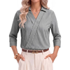 Fantaslook 3/4 Sleeve Womens Striped Tops V Neck Lapel Shirts Dressy Business Work Blouses Trendy Fashion Tops
