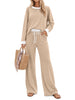 Fantaslook Color Block Pajamas for Women Crew Neck Tops Long Loungewear Pants Spliced 2 Piece Outfits Sets with Pockets