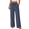 Fantaslook Linen Wide Leg Pants for Women Flowy Palazzo Drawstring Elastic Waist Trousers with Pockets Summer Beach Vacation Clothes