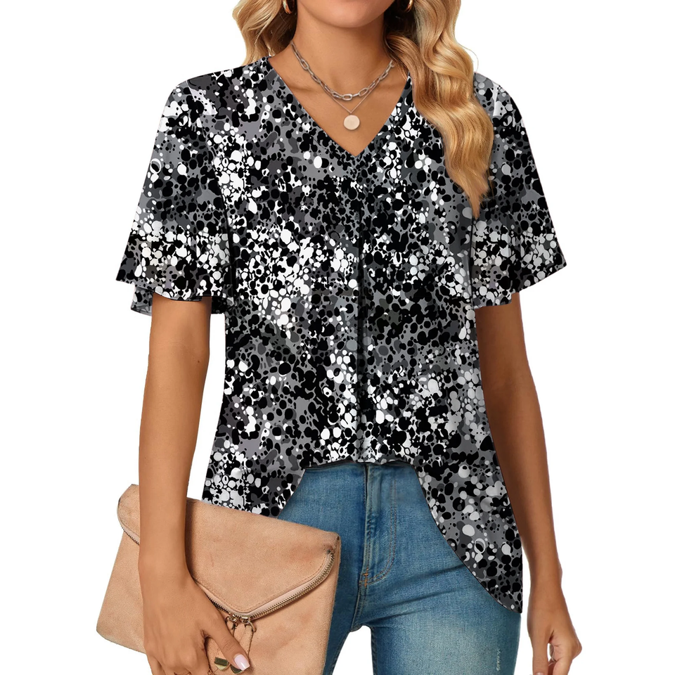 Fantaslook Womens Tops Dressy Blouses V Neck Short Sleeve Tunic Tops Casual Work Shirts
