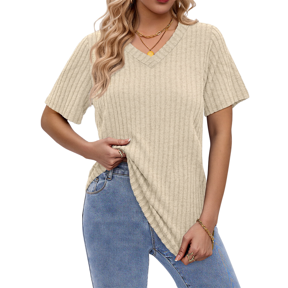 Fantaslook Women Tops V Neck Short Sleeve Shirts Dressy Casual Summer Tops Fashion Tunic Blouses