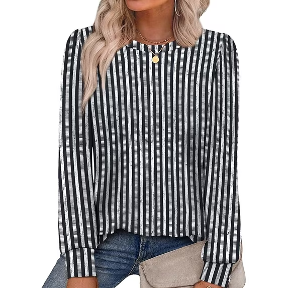 Fantaslook Plus Size Womens Long Sleeve Shirts Fall Tunic Tops Casual Crewneck Floral Blouses