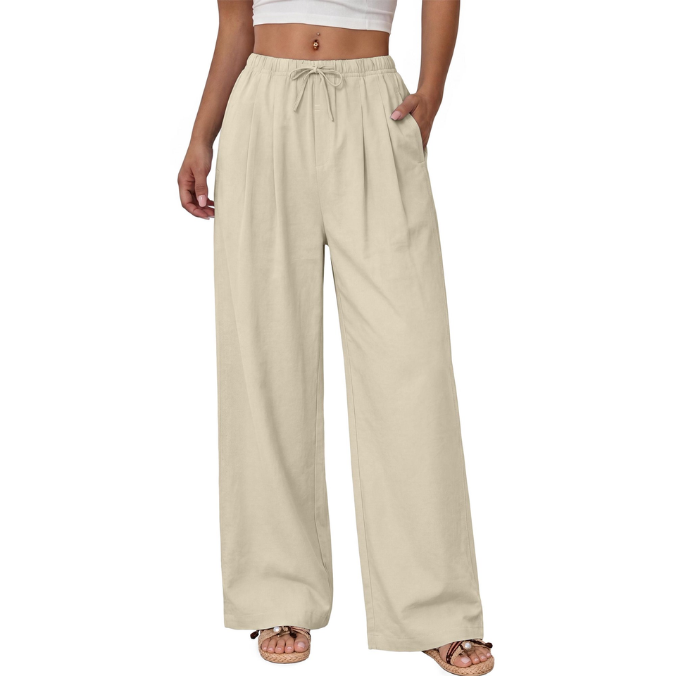 Fantaslook Wide Leg Pants for Women High Waisted Drawstring Pleated Trousers Pants Summer Casual Work Pants with Pockets
