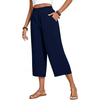 Fantaslook Women Capri Pants Wide Leg High Waisted Drawstring Capris Summer Casual Linen Cropped Pants with Pockets