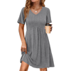 Fantaslook Short Sleeve Dresses for Women V Neck Summer Midi Dresses Empire Waist Tunic Casual Dress with Pockets