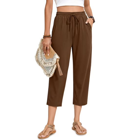 Fantaslook Womens Capri Pants Drawstring Casual Palazzo Trousers with Pockets Loose Floral Lounge Pants Pajama Bottoms