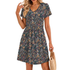 Fantaslook Summer Dresses for Women Casual Short Sleeve V Neck Babydoll Dress Fashion Vacation Mini Dress with Pockets