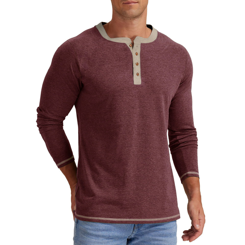 GENTS BLISS Crew Neck Henley Men Shirts Long Sleeve Shirts for Men Casual Color Block Tops