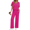 Fantaslook Lounge Sets for Women Casual 2 Piece Outfits Summer V Neck Short Sleeve Tops and Wide Leg Pants Pajamas Sets
