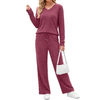 Fantaslook Two Piece Lounge Sets for Women Vacation Travel Fall Outfits V Neck Tops Wide Leg Pants Matching Sets Women Clothing