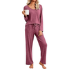 Fantaslook Soft Pajamas for Women Set Side Slits Long Sleeve Sleepwear 2 Piece Lounge Sets with Pockets