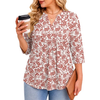 Fantaslook 3/4 Sleeve Plus Size Tops for Women Henley V Neck Button Blouses Dressy Floral Tunic Work Shirts L-5XL