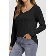 Fantaslook V Neck T Shirts for Women Long Sleeve Tops Solid Color Tee Casual Shirts