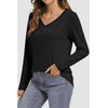 Fantaslook V Neck T Shirts for Women Long Sleeve Tops Solid Color Tee Casual Shirts