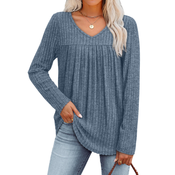 Fantaslook Long Sleeve Shirts for Women V Neck Lightweight Sweaters Casual Fall Tunic Tops Fashion Spring Clothes