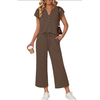 Fantaslook Two Piece Lounge Sets for Women Vacation Travel Outfits Dressy Casual V Neck Short Sleeve Tops Wide Leg Pants Fashion Outfits