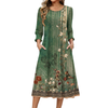 Fantaslook Fall Dresses for Women Smocked 3/4 Sleeve Dress Floral Midi Casual Dresses with Pockets