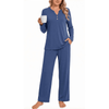 Fantaslook Women Pajamas Sets Long Sleeve V Neck Buttons Outfits and Casual Wide Leg Pants Lounge 2 Piece Sets withe Pockets
