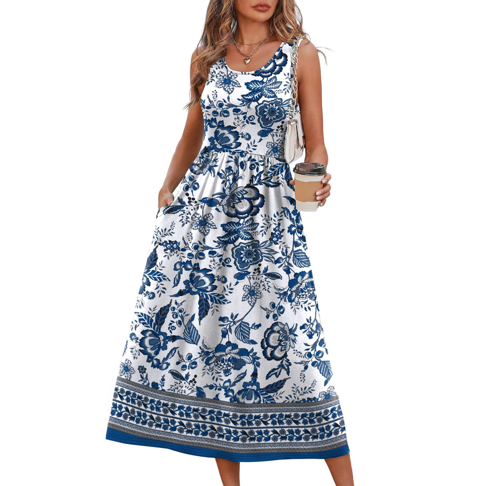 Fantaslook Summer Dresses for Women Sleeveless Casual Long Dress Beach Vacation Sundresses with Pockets