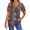Fantaslook Blouses for Women Dressy Casual V Neck Pleated Tunic Tops Summer Short Sleeve Boho Shirts