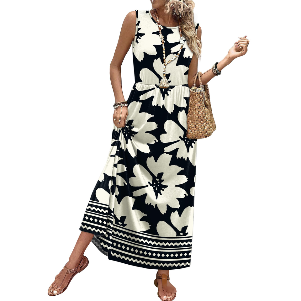 Fantaslook Summer Dresses for Women Sleeveless Casual Long Dress Beach Vacation Sundresses with Pockets