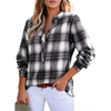 Fantaslook Womens Plaid Shirts Flannel Button Down Shirts Business Casual Long Sleeve Tops Dressy V Neck Blouses