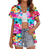 Fantaslook Hawaiian Button Down Shirts for Women Casual Short Sleeve Floral Print Blouses Summer Tops