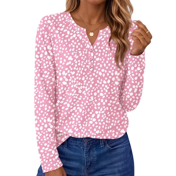 Fantaslook Henley Long Sleeve Shirts for Women Casual V Neck Fall Tops Dressy Work Blouses