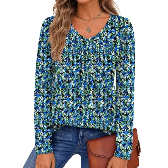 Fantaslook Womens Tops Dressy Casual Pleated Blouses V Neck Long Sleeve Shirts Fall Tunic Tops