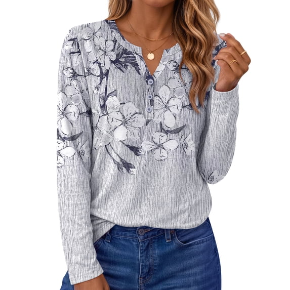 Fantaslook Henley Long Sleeve Shirts for Women Casual V Neck Fall Tops Dressy Work Blouses