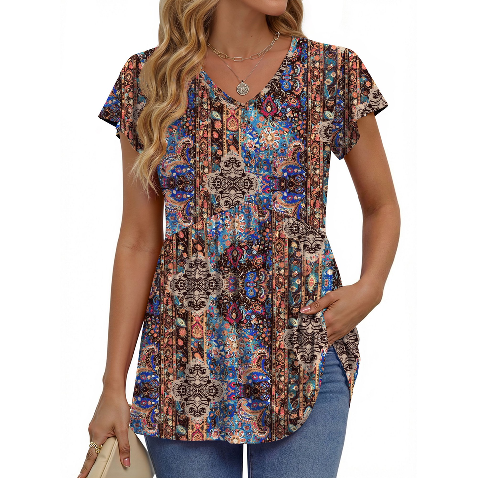 Fantaslook Womens Tops V Neck Short Sleeve Summer Shirts Babydoll Peplum Tops Tunic Dressy Casual Blouses