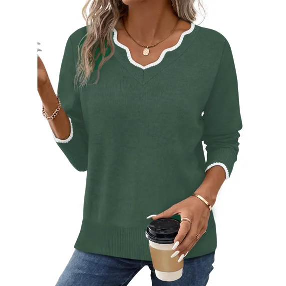 Fantaslook Color Block Sweaters for Women V Neck Pullover Lightweight Sweaters Long Sleeve Tops Fall Fashion Clothes