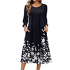 Fantaslook Fall Dresses for Women Smocked 3/4 Sleeve Dress Floral Midi Casual Dresses with Pockets