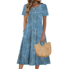Fantaslook Pleated Summer Dresses for Women Short Sleeve A Line Midi Dress Flowy Floral Sundress Casual Dress with Pockets