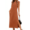 Fantaslook Womens Summer Maxi Dress Round Neck Sleeveless Sundress Loose Split Wrinkle-Free Long Dresses with Pockets