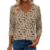 Fantaslook 3/4 Length Sleeve Womens Tops Dressy Casual Boho Blouses V Neck Pleated Tunic Tops Work Shirts