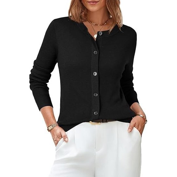 Fantaslook Button Down Cardigans for Women Crew Neck Lightweight Sweater Business Casual Knit Tops