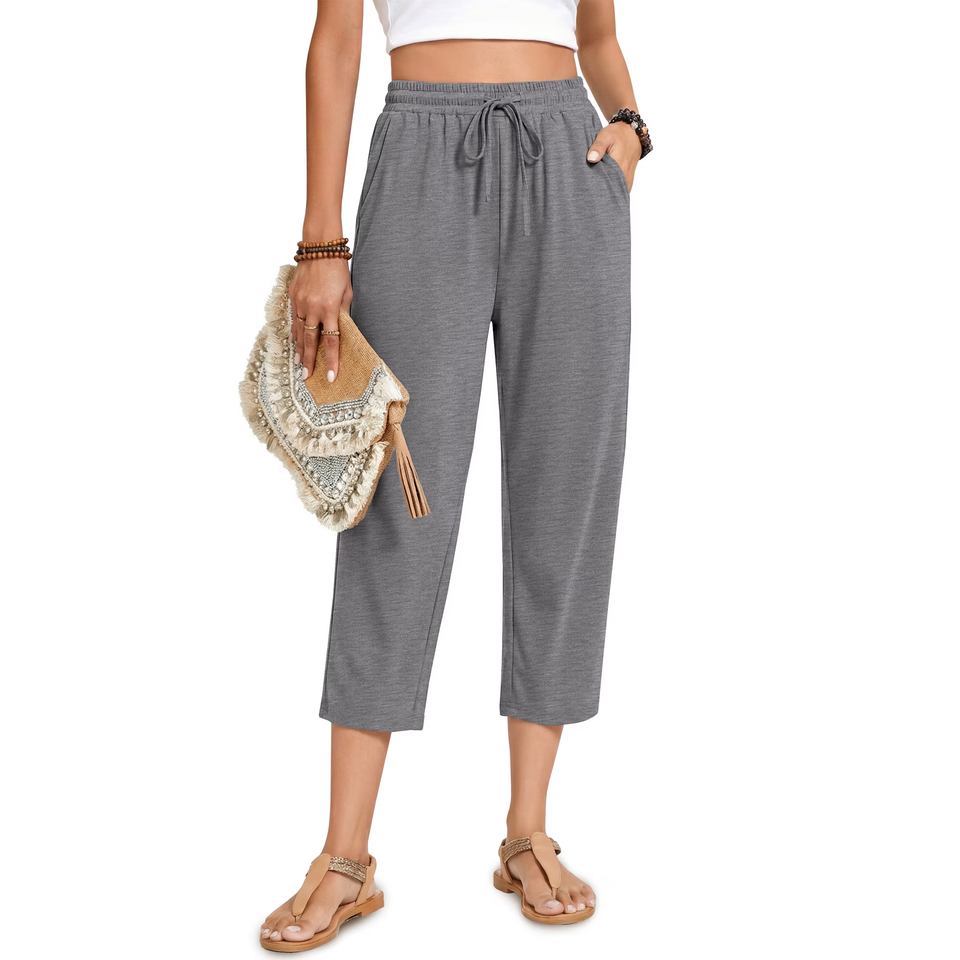 Fantaslook Womens Capri Pants Drawstring Casual Palazzo Trousers with Pockets Loose Floral Lounge Pants Pajama Bottoms