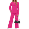 Fantaslook Two Piece Sets for Women Fall Travel Vacation Outfits Pleated Long Sleeve Lounge Sets Wide Leg Pants