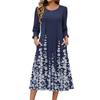 Fantaslook Fall Dresses for Women Smocked 3/4 Sleeve Dress Floral Midi Casual Dresses with Pockets