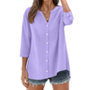 Fantaslook Womens 3/4 Sleeve Button Down Shirts V Neck Roll Up Sleeve Tops Cotton Linen Casual Summer Blouses Shirts