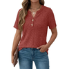 Fantaslook V Neck Tops for Women Short Sleeve Henry Shirts with Button Dressy Casual Summer Blouses Tops