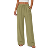Fantaslook Linen Wide Leg Pants for Women Flowy Palazzo Drawstring Elastic Waist Trousers with Pockets Summer Beach Vacation Clothes