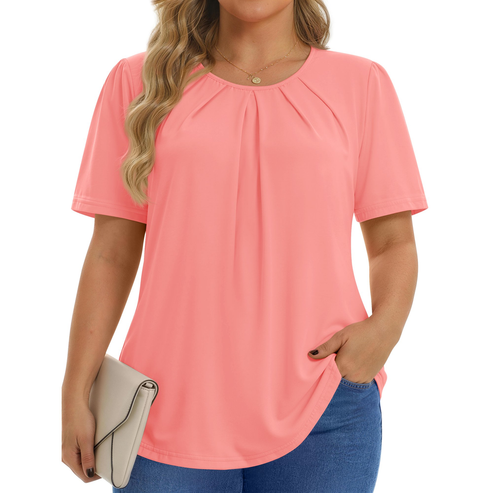 Fantaslook Dressy Blouses for Women Pleated Short Sleeve Tunic Tops Casual Floral Shirts