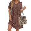 Fantaslook Summer Dresses for Women Short Sleeve Pleated V Neck Dress A Line Casual Tunic Dresses with Pockets