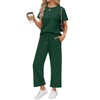 Fantaslook 2 Piece Sets for Women Casual Summer Travel Vacation Outfits Short Sleeve Tops Wide Leg Pants Lounge Sets