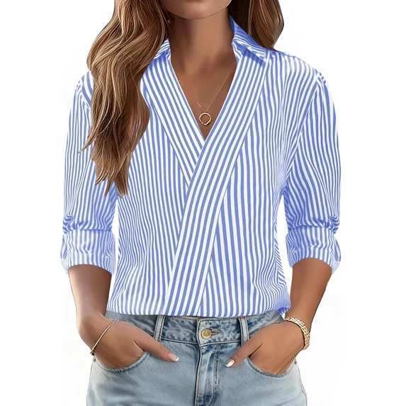 Fantaslook 3/4 Sleeve Womens Tops V Neck Collared Shirts Dressy Casual Business Work Blouses Trendy Fashion Tops