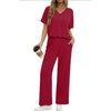 Fantaslook Lounge Sets for Women Casual 2 Piece Outfits Summer V Neck Short Sleeve Tops and Wide Leg Pants Pajamas Sets