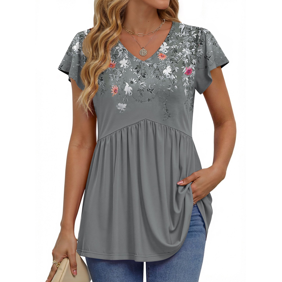 Fantaslook Womens Tops V Neck Short Sleeve Summer Shirts Babydoll Peplum Tops Tunic Dressy Casual Blouses
