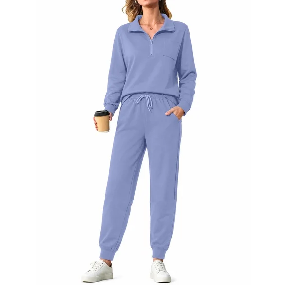 Fantaslook Womens 2 Piece Outfits Sets Lapel Half Zip Sweatsuits Casual Jogger Lounge Sets Fall Tracksuit with Pockets